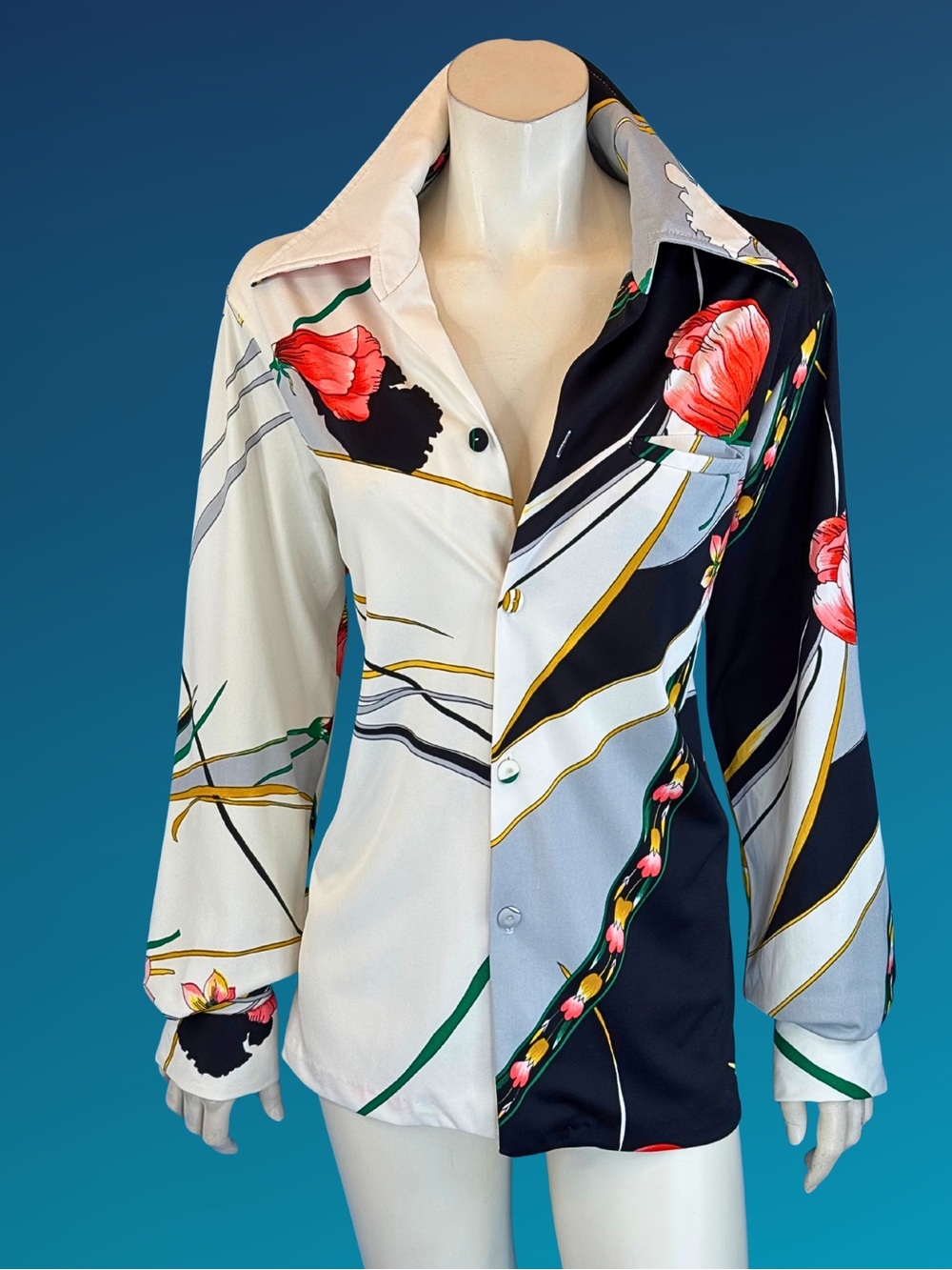 1970s Tropicana Bold Abstract Floral Hawaii Resort Disco Shirt | M L XL